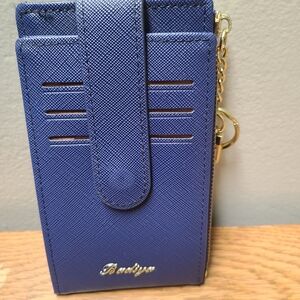 Blue Card Wallet with Gold Accents
